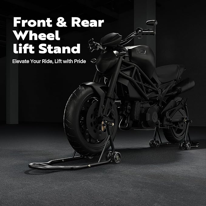 SPECSTAR Universal Motorcycle Stands, 882 Lbs Capacity Front Rear Wheels Lift Combo with U+L Adjustable Swingarm Spool, Heavy Duty Paddock Stands for BMW, Suzuki, Yamaha, Honda, Kawasaki, Black