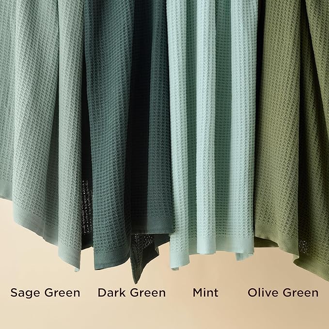 Bedsure 100% Cotton Blanket King Size for Bed - Breathable and Soft, Waffle Weave Blanket for Summer, Thick Cozy Fall Blankets for Women Gift, Dark Green, 104x90 inches