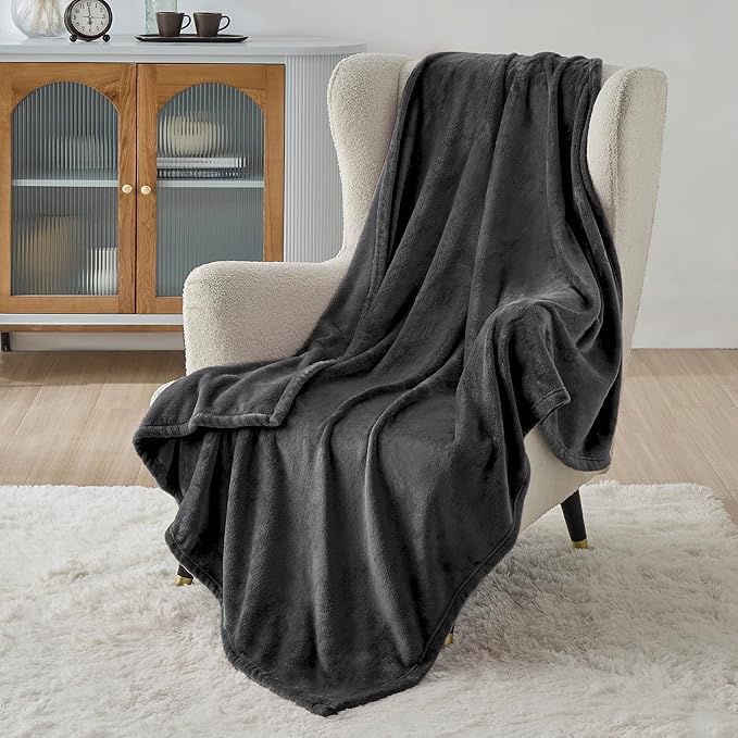 Bedsure Twin XL Fleece Blanket Dorm Bedding - Lightweight Soft Cozy Blankets for Bed, Sofa, Couch, Travel, Camping, Charcoal, 66"x90"