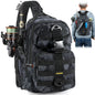 PLUSINNO Fishing Backpack with Tackle Boxes, Waterproof Fishing Sling Tackle Bag For Fishing Gear With Rod Holder, Fishing Gifts for Men With Fishing lures, Fishing pliers, Fish Lip Gripper.