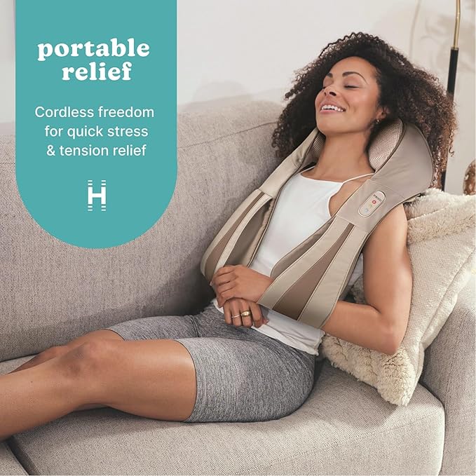 HoMedics Shiatsu Deluxe Neck & Shoulder Massager with Heat | Shiatsu Massager, 3 Speeds, Changes Direction | Muscle Kneading for Neck, Shoulders, Back, & Legs, Portable, Convenient Straps | Thera-P