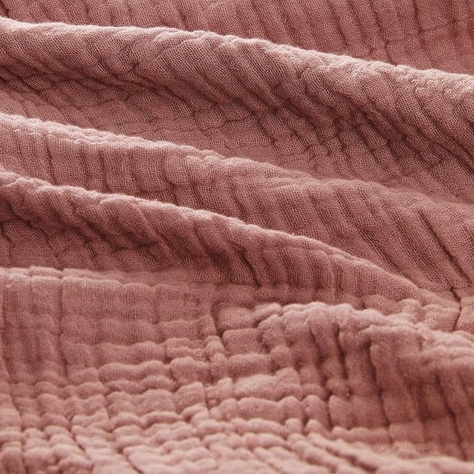 Carriediosa 100% Cotton Muslin Throw Blanket 90" X 90" Queen Size，4-Layers Summer Gauze Throws for Bed Couch，Soft Lightweight Breathable Linen Blankets Bedspread for Adults All Season，Mauve