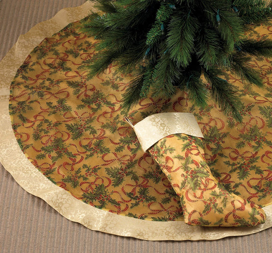 Fennco Styles Holly Ribbon Holiday Christmas Sheer Tree Skirt (48" Tree Skirt)