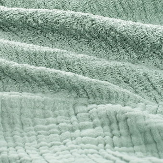 Carriediosa 100% Cotton Muslin Throw Blanket 70" X 80" Twin Size，4-Layers Summer Gauze Throws for Bed Couch，Soft Lightweight Breathable Linen Blankets Bedspread for Adults All Season，Sage Green