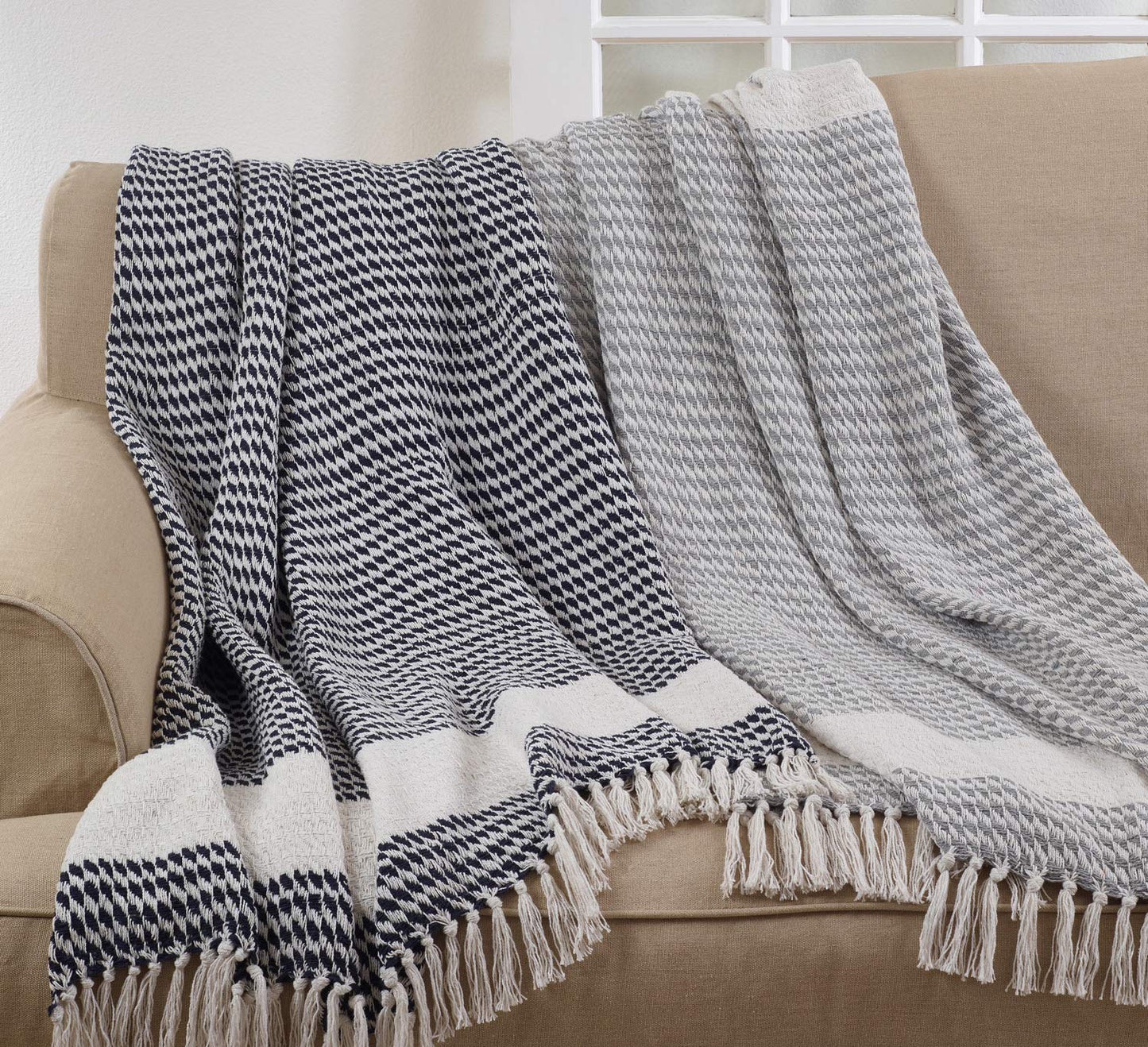 Fennco Styles Diamond Weave Pure Cotton Throw Blanket - 2 Colors