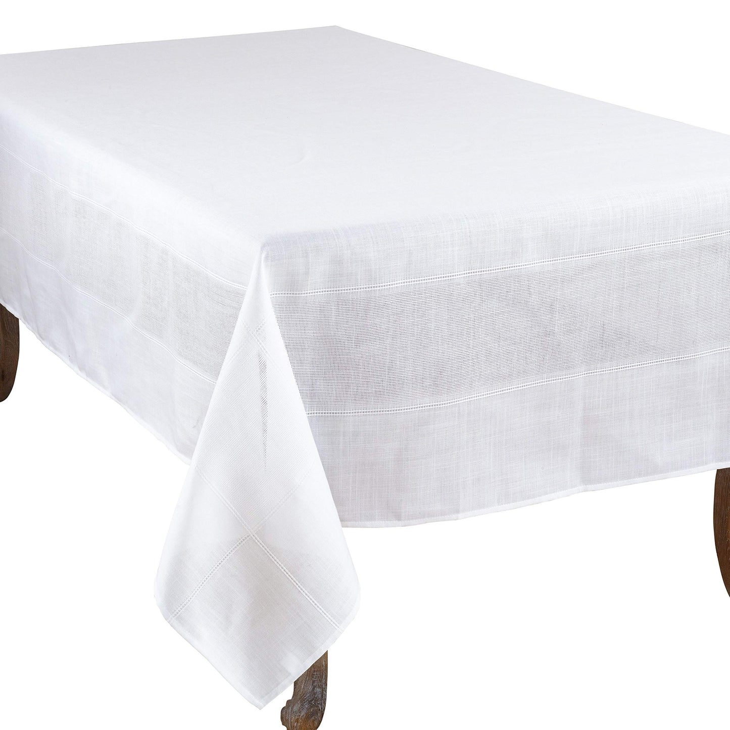 Fennco Styles Holiday Drawn Work Thread Design Rectangle Tablecloth 72" W X 108'L, White