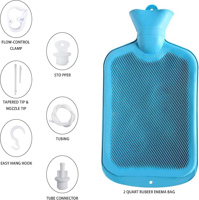Abyclean Rubber Enema Bag Kit Anal Douche Vaginal Douche Enema Cleaner for Women’s or Man’s Health (Blue-2L)