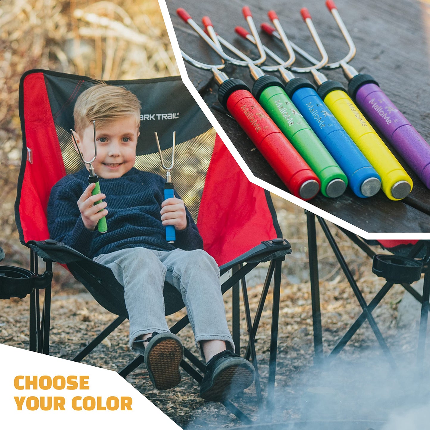 MalloMe Smores Sticks for Fire Pit -Rotating 34 inch Marshmallow Roasting Sticks Smores Kit Outdoor -Accessories for Campfire- Smore Skewers Hot Dog Fork, Camping Essentials Bonfire Gear Long (6 Pack)