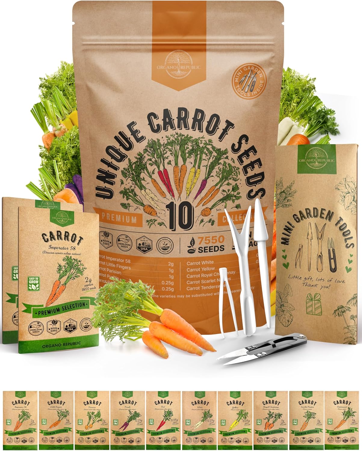 Organo Republic 8 Onion Seeds Variety Pack Heirloom, Non-GMO, Sets for Indoors, Outdoors Gardening. 2200+ Seeds: Walla Walla, Green Onion, Red Burgundy, White & Yellow Sweet Spanish Onions