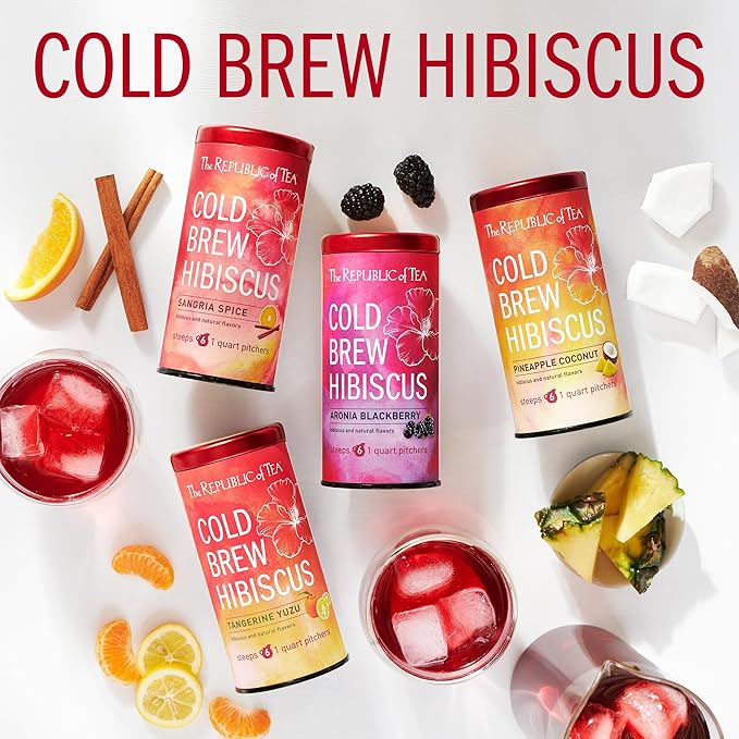The Republic of Tea – Cold Brew Hibiscus Sangria Spice Iced Tea, Large Herbal Iced Tea Pouches, Steeps Six One-Quart Pitchers