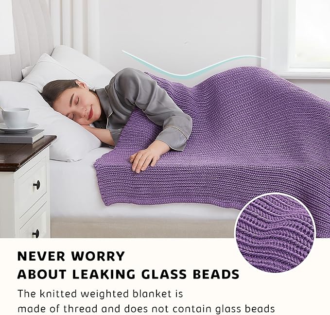 L'AGRATY Knitted Weighted Blanket - 50"x60" 10lbs Cooling Chunky Knit Heavy Blanket for Adults Braided Crochet Throw Thick Cable Yarn Knit Decorative No Beads Evenly Weighted Machine Washable