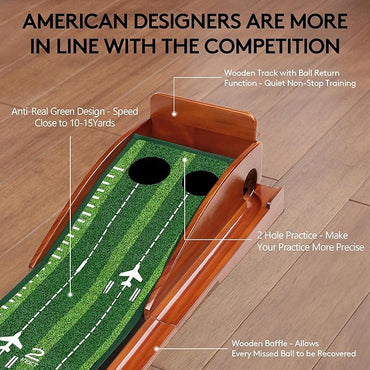 Putting Green Indoor Golf Putting Mat – Easy to Assemble with Automatic Ball Return, Wrinkle-Free Close to Real Green Speed, Suitable for Office, Recreation Room, Patio – Ideal Gift