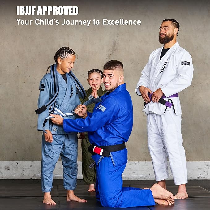 Elite Sports Kids Brazilian Jiu Jitsu Belts Preshurunk Martial Arts Youth BJJ Belts for Girls & Boys with BJJ Ranking Stripes