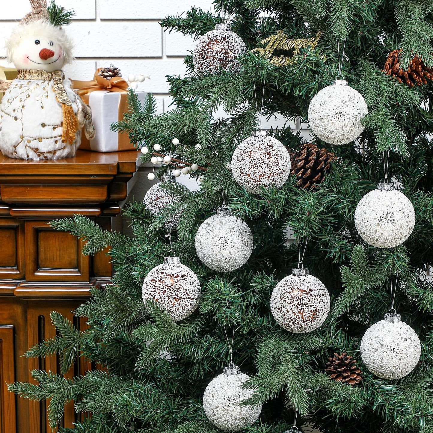Soulchen 6 Pcs Vintage Metallic Glass Christmas Tree Ornaments 3.15in Brown