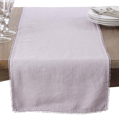Fennco Styles Pomponin Collection Pom Pom Design 100% Linen Table Runner