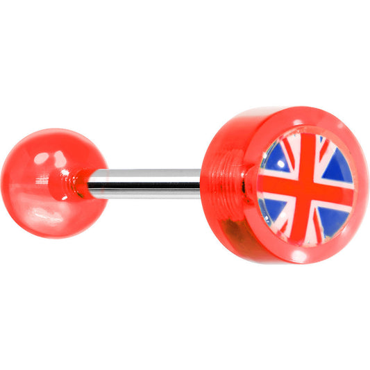 14G 5/8 Red Acrylic UK British Flag Tongue Ring