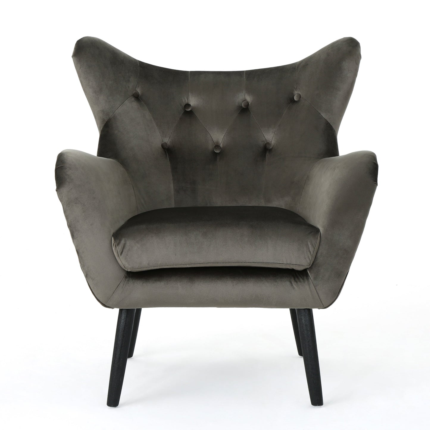 Accent Chair Mid-Century Wingback Velvet Tufted Gray Oak Frame 29x34x40 In