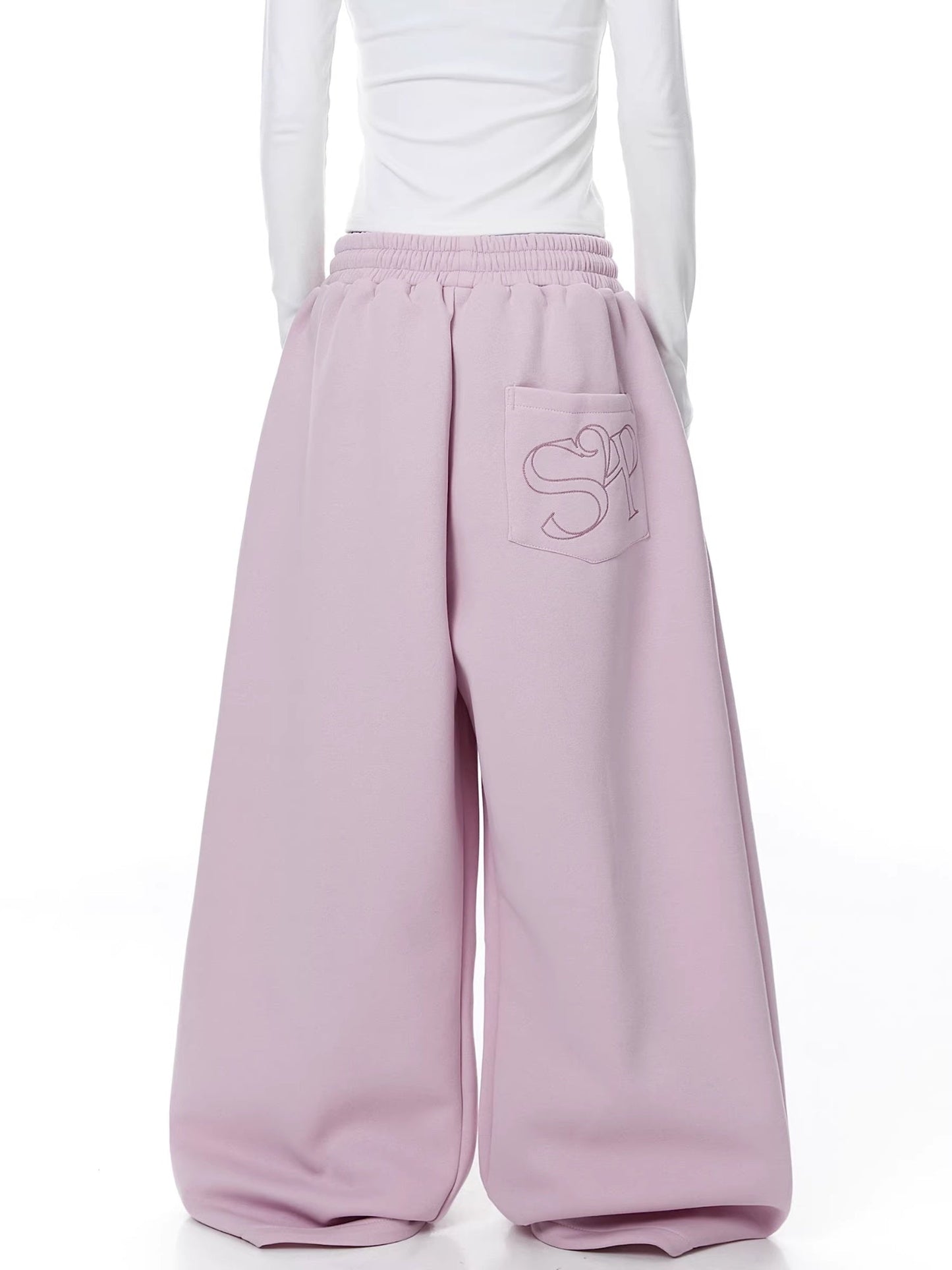 Embroidered Pleated Drawstring Sweatpants For Women Loose Straight Fit