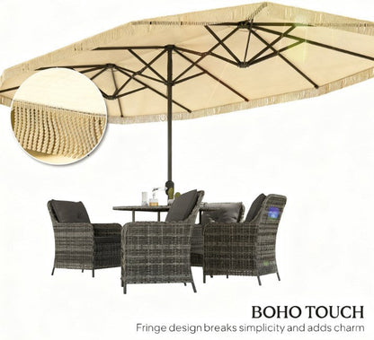 Patio Umbrella Rectangle 15 ft Crank UPF30 Cream