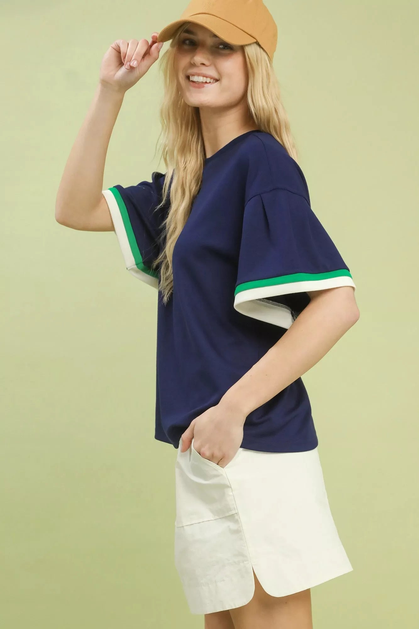 Umgee Contrast Trim Bell Sleeve Top