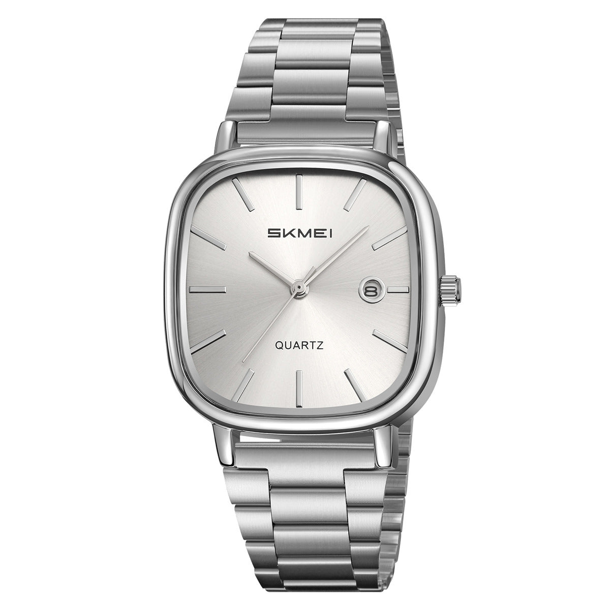 Retro Square-quartz Watch Mens Business Steel-band Calendar Wristwatch