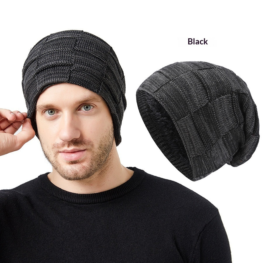 Mens Winter Knitted Hat Couples Style Warm Fleece-Lined Ear-Protecting Wool Cap
