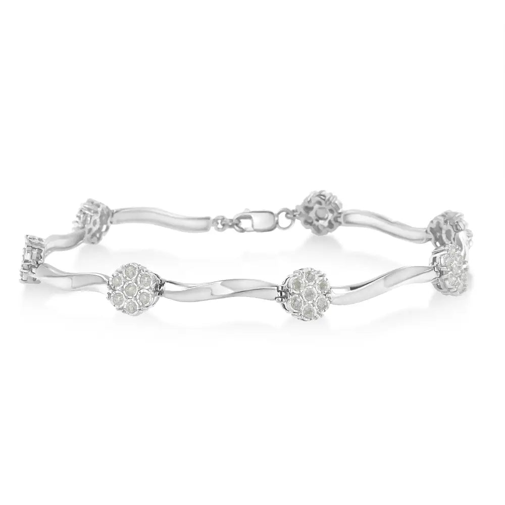 1.0 Cttw Diamond Twisted Bar Tennis Bracelet in Sterling Silver