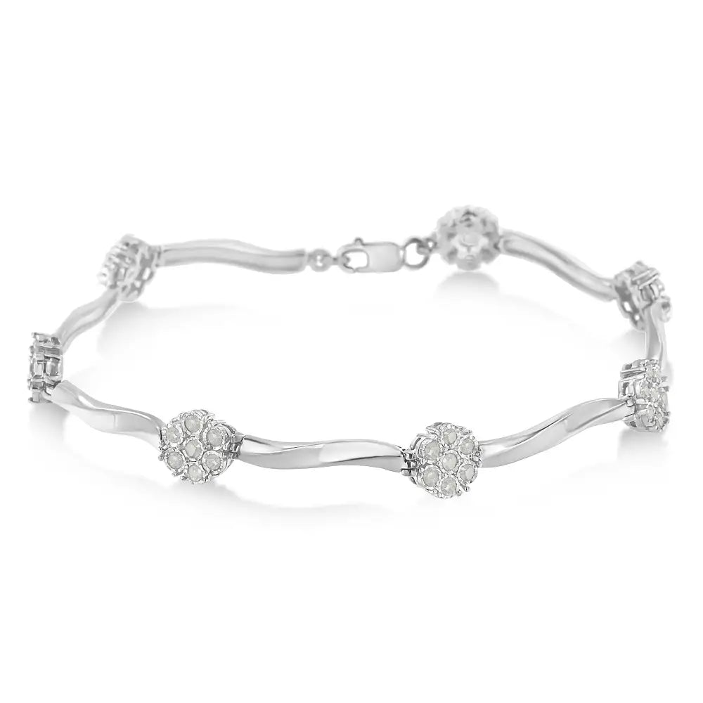 1.0 Cttw Diamond Twisted Bar Tennis Bracelet in Sterling Silver