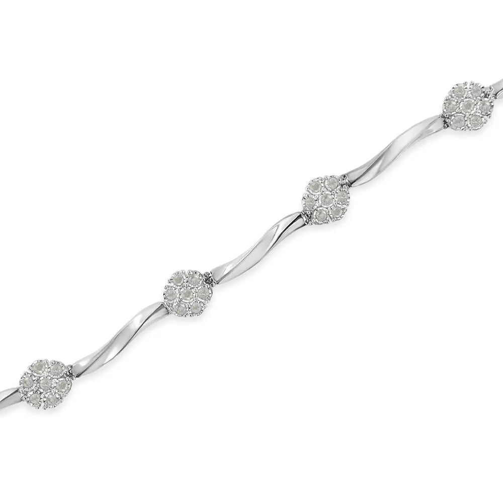 1.0 Cttw Diamond Twisted Bar Tennis Bracelet in Sterling Silver