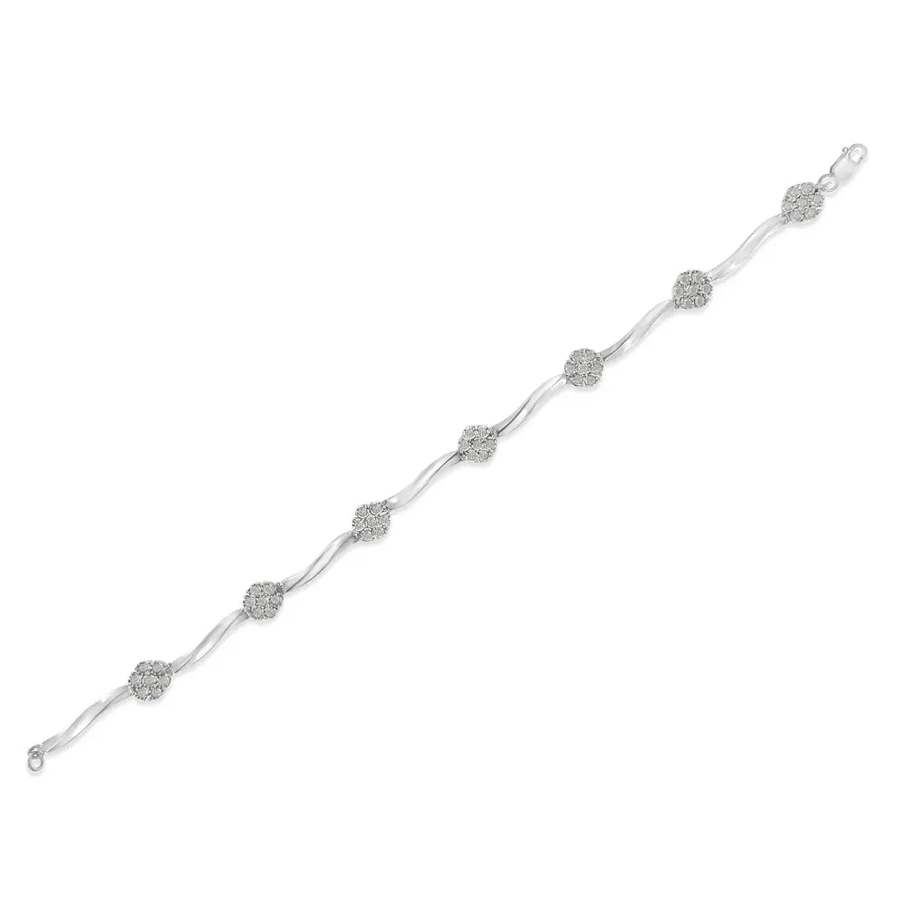 1.0 Cttw Diamond Twisted Bar Tennis Bracelet in Sterling Silver