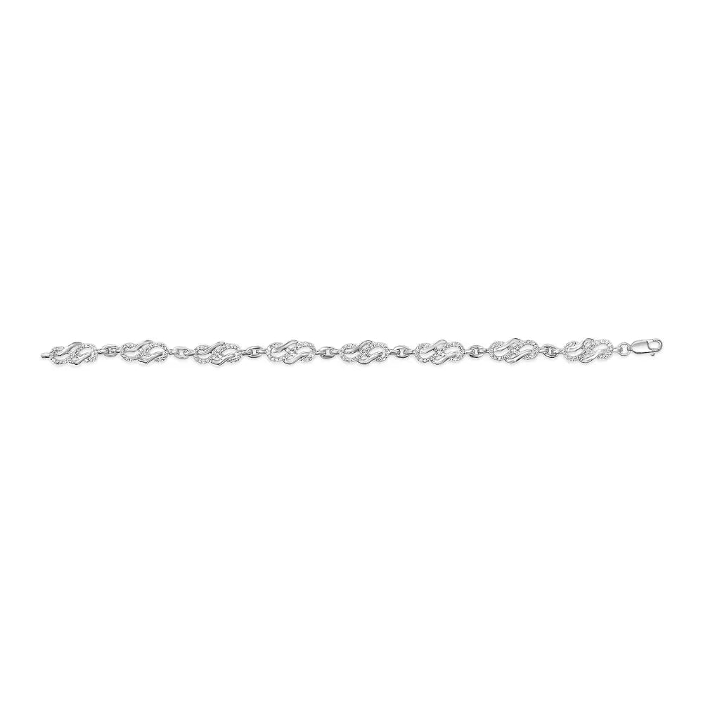 1.0 CTTW Diamond Infinity Swirl Link Bracelet in .925 Sterling Silver