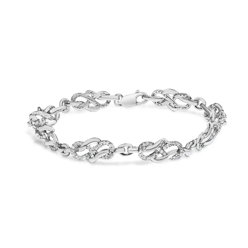1.0 CTTW Diamond Infinity Swirl Link Bracelet in .925 Sterling Silver