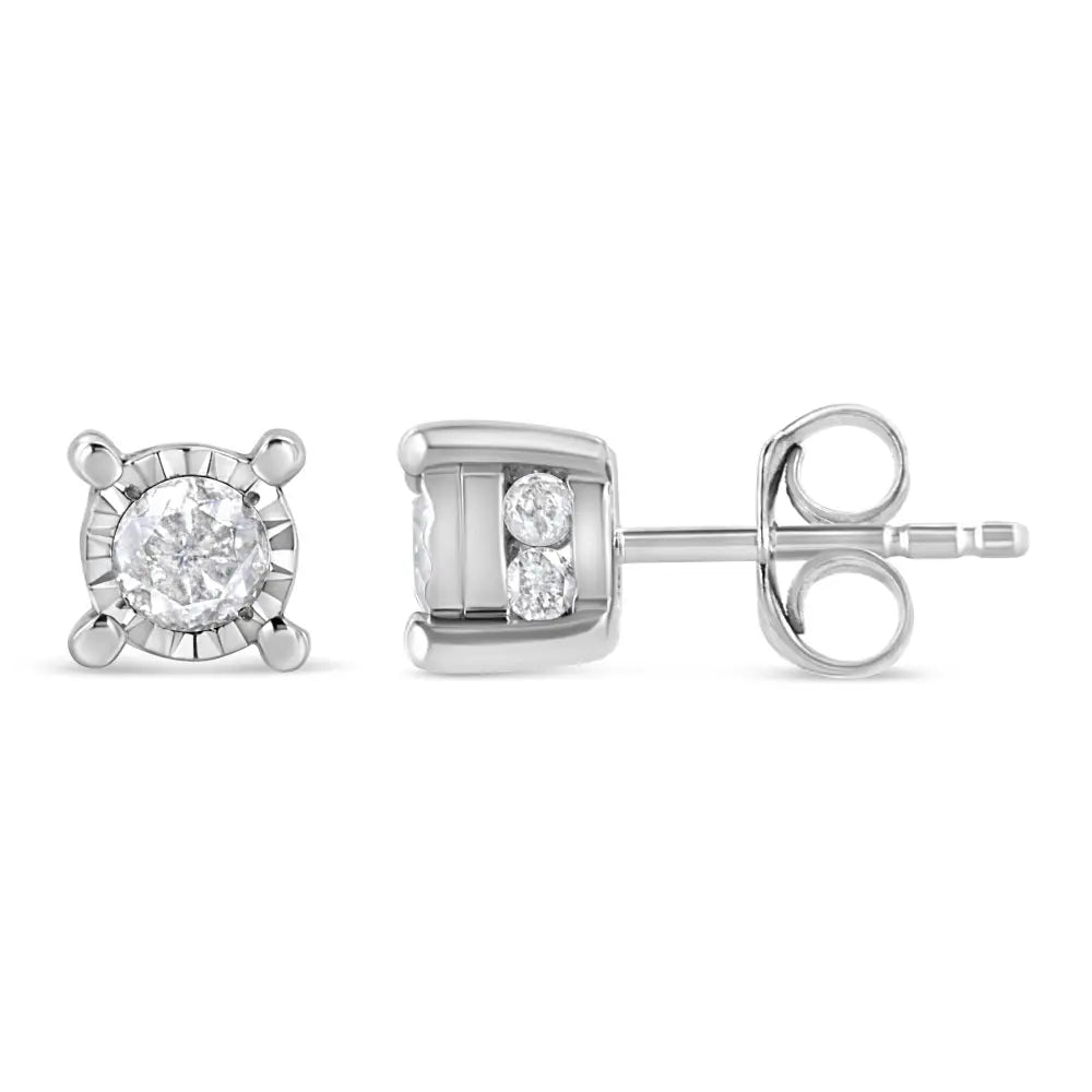 1.0 Cttw Round Diamond Solitaire Stud Earrings in Sterling Silver