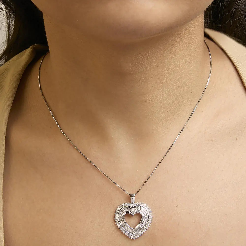 Diamond Shadow Open Heart Pendant in Sterling Silver 1.0 Cttw