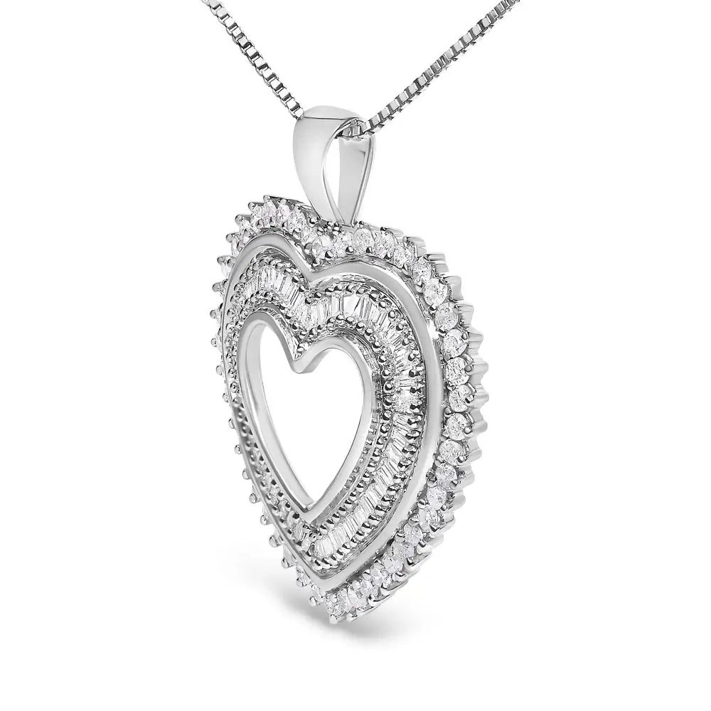 Diamond Shadow Open Heart Pendant in Sterling Silver 1.0 Cttw