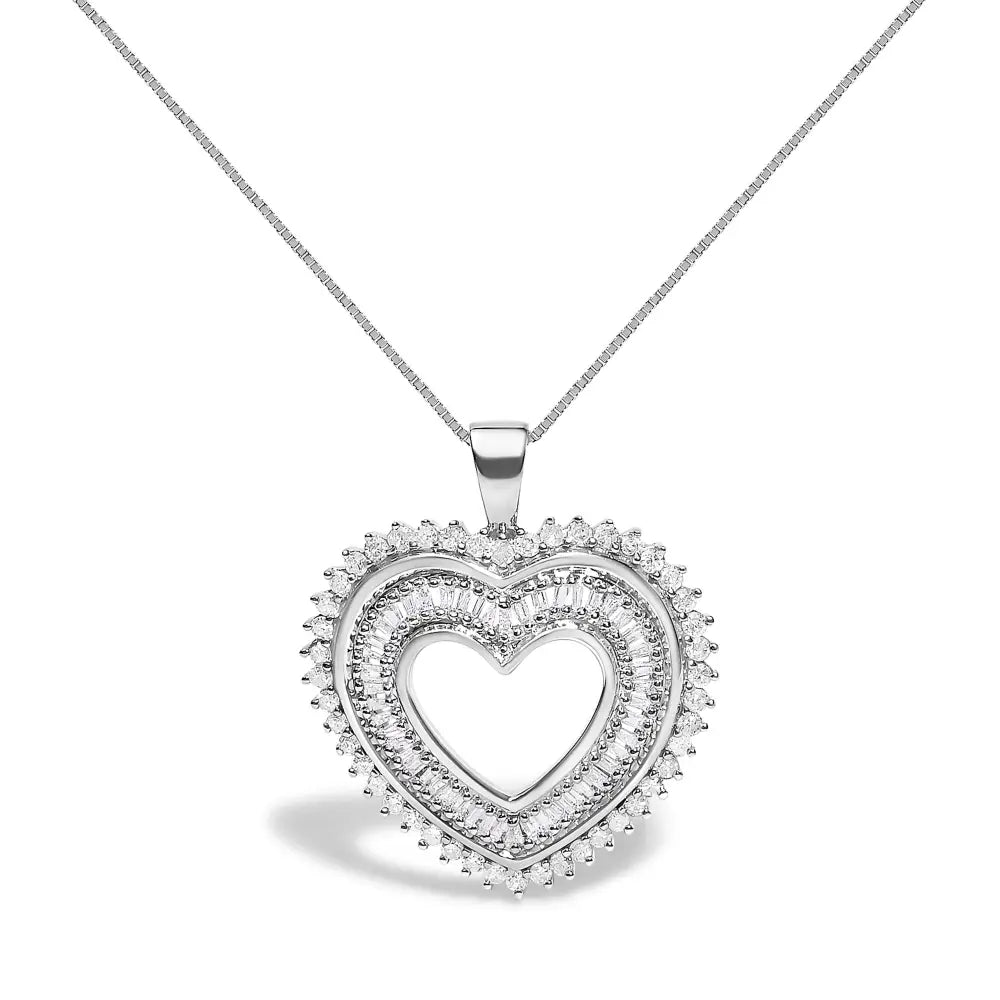Diamond Shadow Open Heart Pendant in Sterling Silver 1.0 Cttw