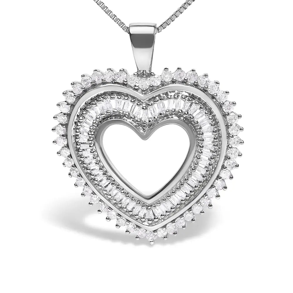 Diamond Shadow Open Heart Pendant in Sterling Silver 1.0 Cttw