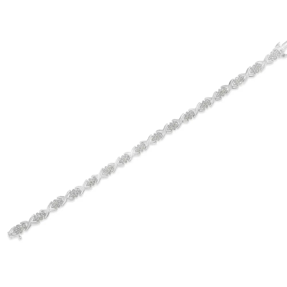 Diamond Cluster X Link Tennis Bracelet in Sterling Silver 1.5 Cttw