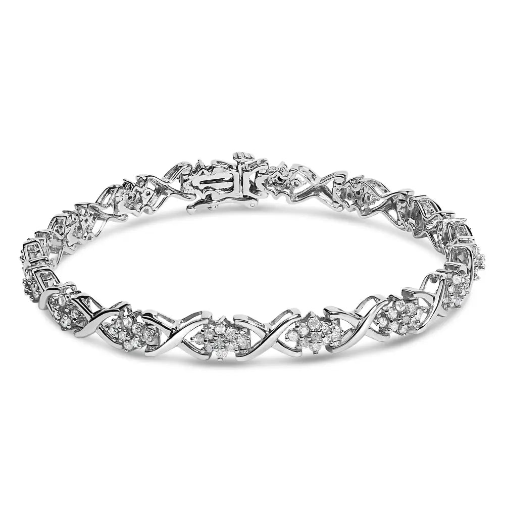 Diamond Cluster X Link Tennis Bracelet in Sterling Silver 1.5 Cttw