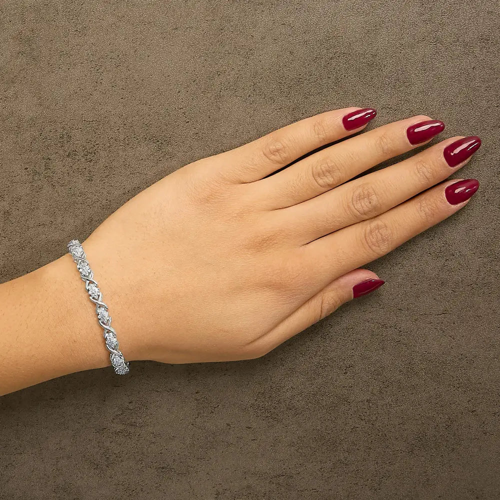 Diamond Cluster X Link Tennis Bracelet in Sterling Silver 1.5 Cttw