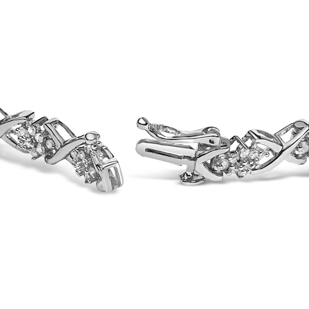 Diamond Cluster X Link Tennis Bracelet in Sterling Silver 1.5 Cttw