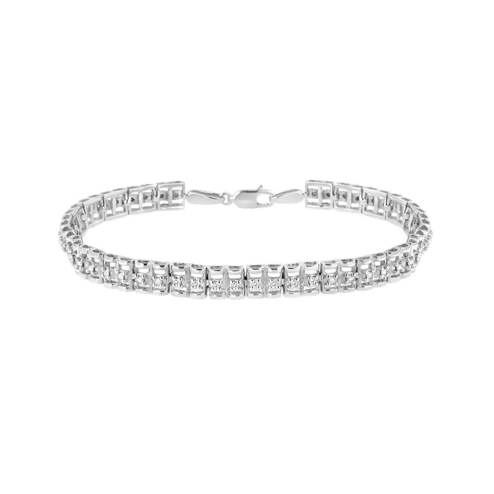 Diamond Double Link Tennis Bracelet in Sterling Silver 1/10 ct 7 Inch