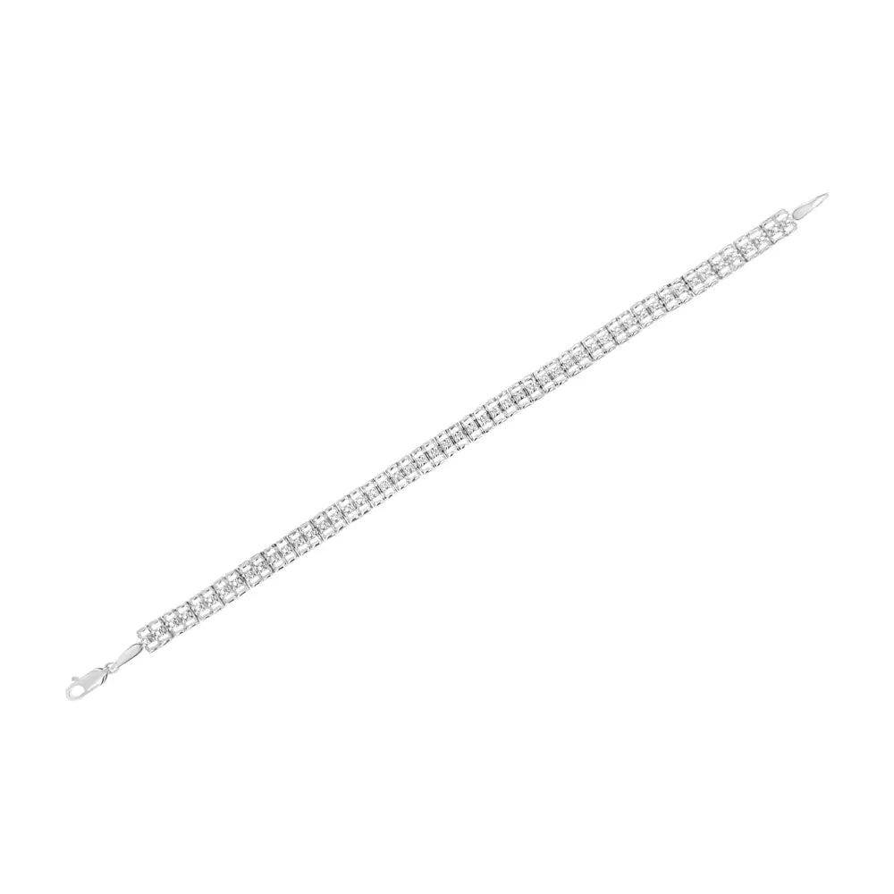Diamond Double Link Tennis Bracelet in Sterling Silver 1/10 ct 7 Inch