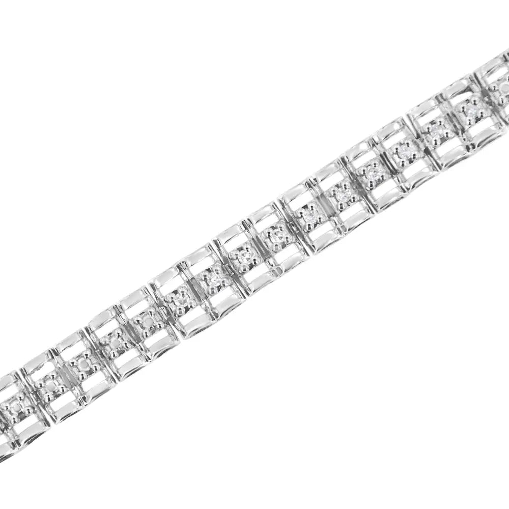 Diamond Double Link Tennis Bracelet in Sterling Silver 1/10 ct 7 Inch