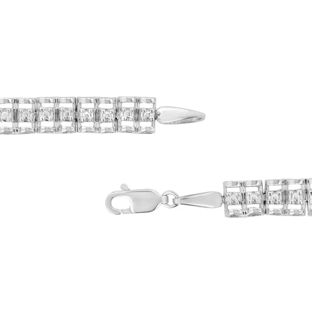 Diamond Double Link Tennis Bracelet in Sterling Silver 1/10 ct 7 Inch