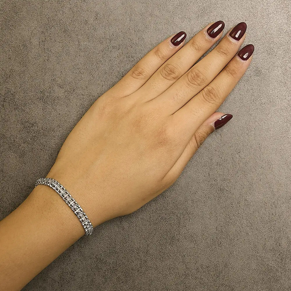 Diamond Double Link Tennis Bracelet in Sterling Silver 1/10 ct 7 Inch