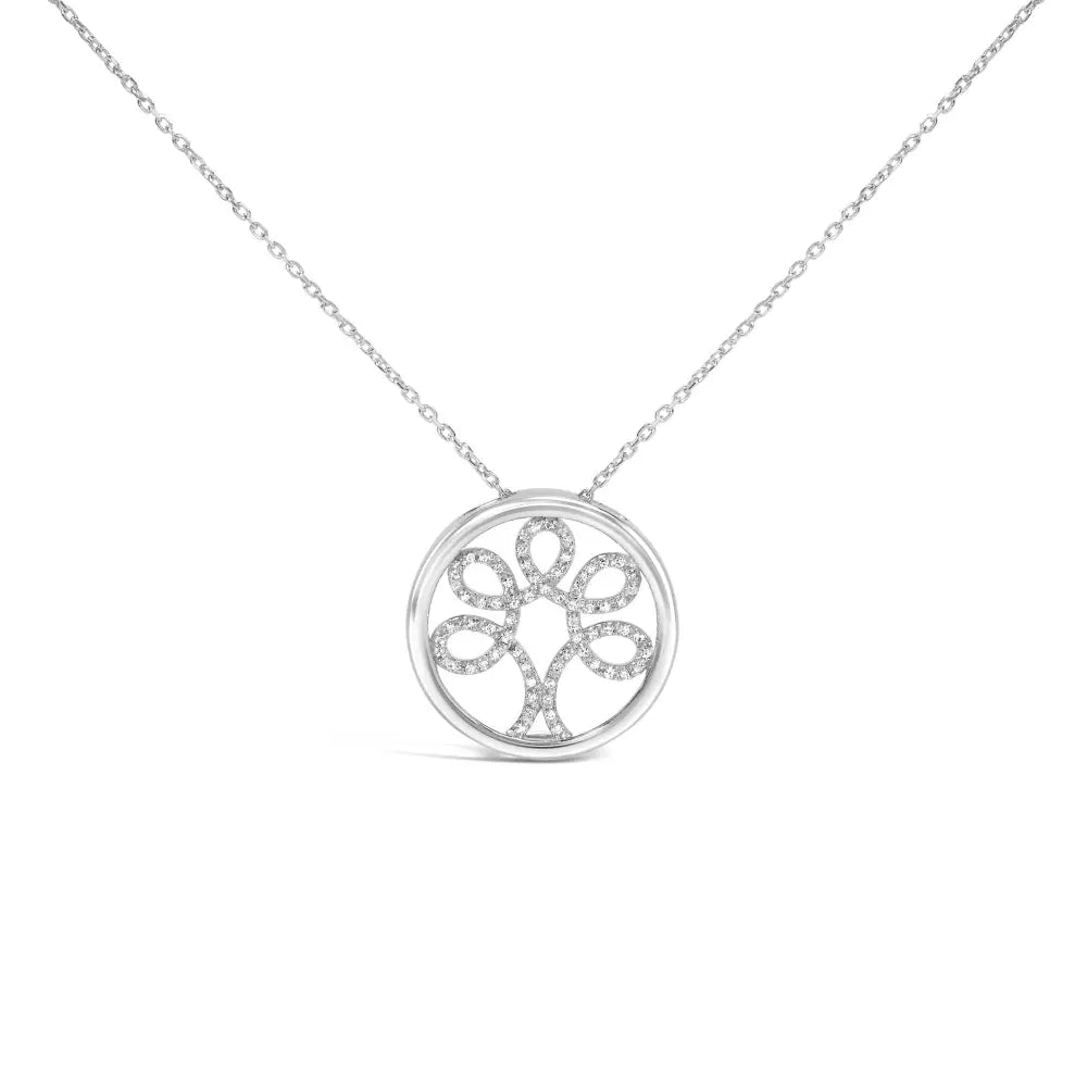 Diamond Tree of Life Sterling Silver Pendant Necklace 1/10 Cttw