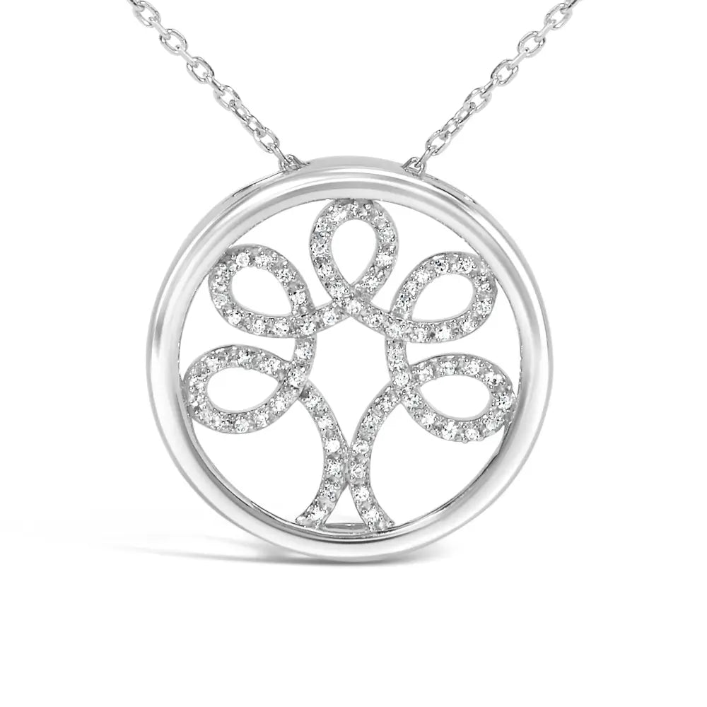 Diamond Tree of Life Sterling Silver Pendant Necklace 1/10 Cttw