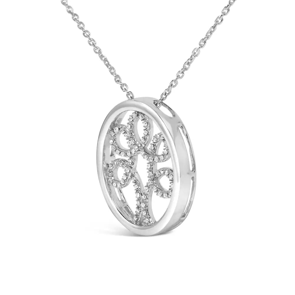 Diamond Tree of Life Sterling Silver Pendant Necklace 1/10 Cttw