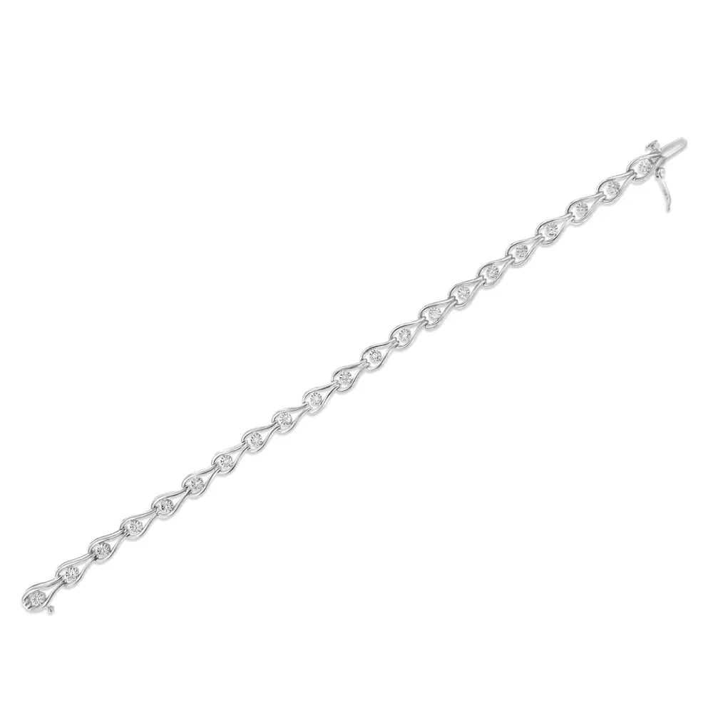 Diamond Pear Halo Link Bracelet in Sterling Silver 1/10 Cttw 7.25 Inch